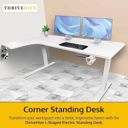 63 x 24 Inch Electric Standing Desk L Shaped Corner Height Adjustable Ergonomic Workstation Computer Desk (Left Corner, White Top and Frame)