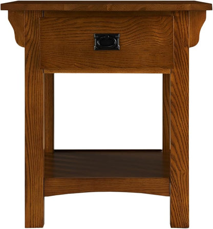 Leick Home Mission End Table, Solid Wood, 1 Storage Drawer, Additional Secret Compartment, Bottom Display Shelf, Easy-Assembly, Medium Oak, 20 in L x 24 in W x 24 in H, 8222-SC