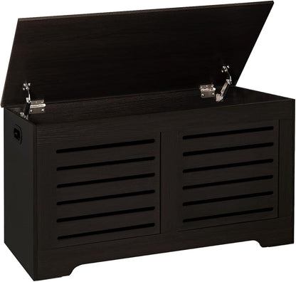 DINZI LVJ Storage Chest, 39.4”Wooden Toy Box with 2 Safety Hinges, Retro Entryway Shoe Storage Bench with Flip-Top, Sturdy Large Storage Trunk for Living Room, Bedroom, Easy Assembly, Espresso