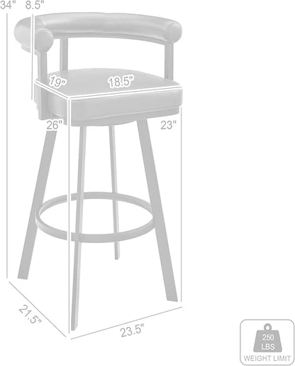 Armen Living Magnolia Swivel Counter Stool in Black Metal with Light Grey Faux Leather