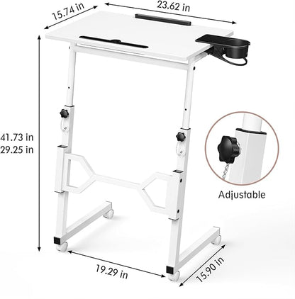 Small Standing Desk with Wheels, Portable Treadmill Desk, Rolling Desk Adjustable Height for Laptop, Mobile Standing Table for Walking Pad, Bedside Table