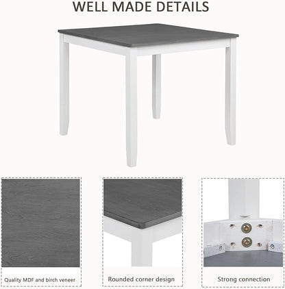 Ball & Cast 5 Piece Dining Table Set with 4 X-Back Chairs,Wooden Living Room Furniture W/ 34.5" Square Kitchen Desk,Easy Assemble & Clean,for Small Space,Apartment,Dining Room,White+Gray