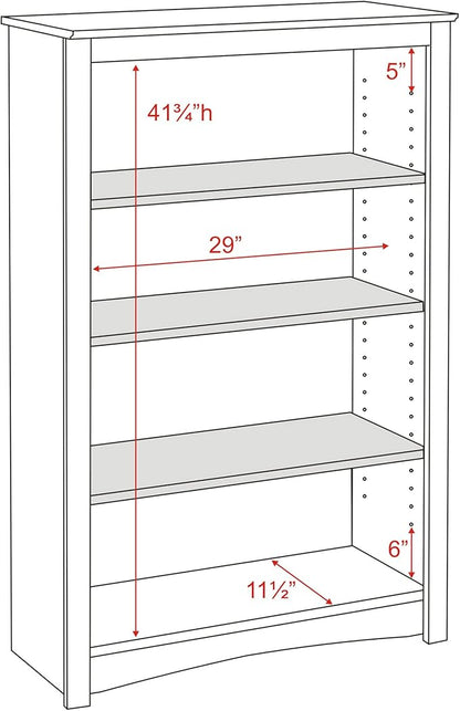 Prepac Sonoma 4-Tier Bookcase 48"H with 3 Adjustable Shelves, White Storage Cabinet, Modern Display Cabinet, Bookshelf with Storage Shelves for Home Office, Living Room, Bedroom Organizer