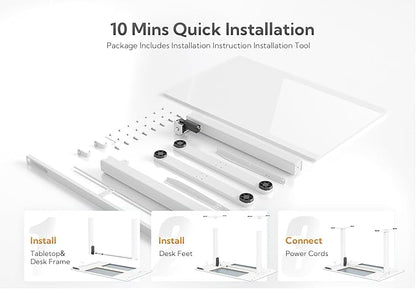 Claiks Small Glass Standing Desk, 35x20 Inch Electric Standing Desk Adjustable Height Quick Install for Computer Workstations, Super White