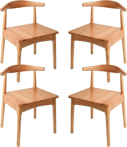 DELAVIN Solid Wood Dining Chairs Set of 4, Farmhouse Dining Room Chairs with Curved Backrest, Mid Century Modern Dining Chair for Living Room, Kitchen, Bedroom, Oak