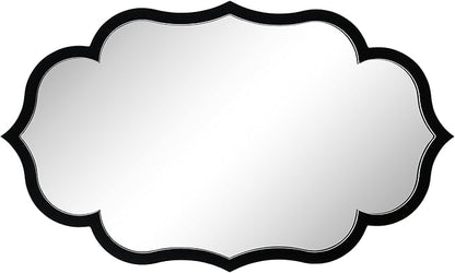 Empire Art Direct Curved Scalloped Wall Mirror on Black Matte Frame with Washed White Edges, Living Room, Bedroom & Office, 24" x 40" x 1"