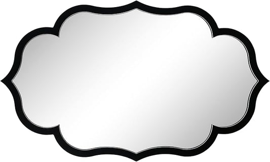 Empire Art Direct Curved Scalloped Wall Mirror on Black Matte Frame with Washed White Edges, Living Room, Bedroom & Office, 24" x 40" x 1"
