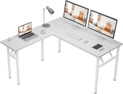 DlandHome Reversible L-Shaped Desk Large Corner Desk Folding Table Computer Desk Home Office Table Computer Workstation, White DND-ND11-WW