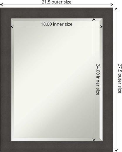 Amanti Art Silver Bathroom Mirror for Over Sink, 28x22 Blaine Light Pewter Narrow Rectangle Vanity Mirror, Medium Modern Contemporary Frame, Hangs Horizonally and Vertically, Bathroom Wall Decor