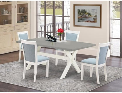 East West Furniture X097MZ015-5 5 Piece Modern Dining Table Set Includes a Rectangle Wooden Table with X-Legs and 4 Baby Blue Linen Fabric Upholstered Chairs, 40x72 Inch, Multi-Color