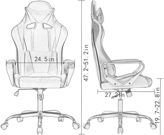 BestOffice High-Back Gaming Chair PC Office Chair Computer Racing Chair PU Desk Task Chair Ergonomic Executive Swivel Rolling Chair with Lumbar Support for Back Pain Women, Men,White