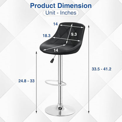 FDW Bar Stools Set of 2 Bar Stools Swivel Stool Height Adjustable Bar Chairs with Back PU Leather Swivel Bar Stool Kitchen Counter Stools Dining Chairs (Black)