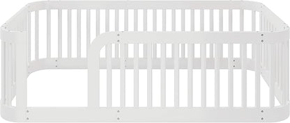 Bellemave Twin Floor Bed with High Fence and Rounded Corner Design, Wood Montessori Floor Bed with Guardrail and Entrance, Easy Assemble Montessori Bed Twin Size, White
