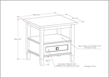 SIMPLIHOME Warm Shaker SOLID WOOD 20 inch Wide Rectangle Transitional End Side Table in Farmhouse Grey for the Living Room and Bedroom