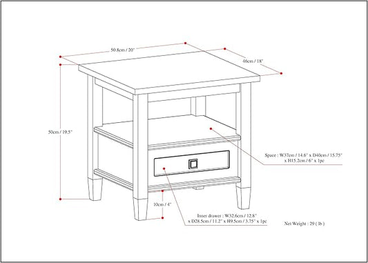 SIMPLIHOME Warm Shaker SOLID WOOD 20 inch Wide Rectangle Transitional End Side Table in Farmhouse Grey for the Living Room and Bedroom