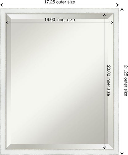 Amanti Art White Bathroom Mirror for Over Sink, 21x17 Breeze Distressed White Rectangle Vanity Mirror, Small Country Rustic Wood Frame, Hangs Horizonally and Vertically, Bathroom Wall Decor, Beveled