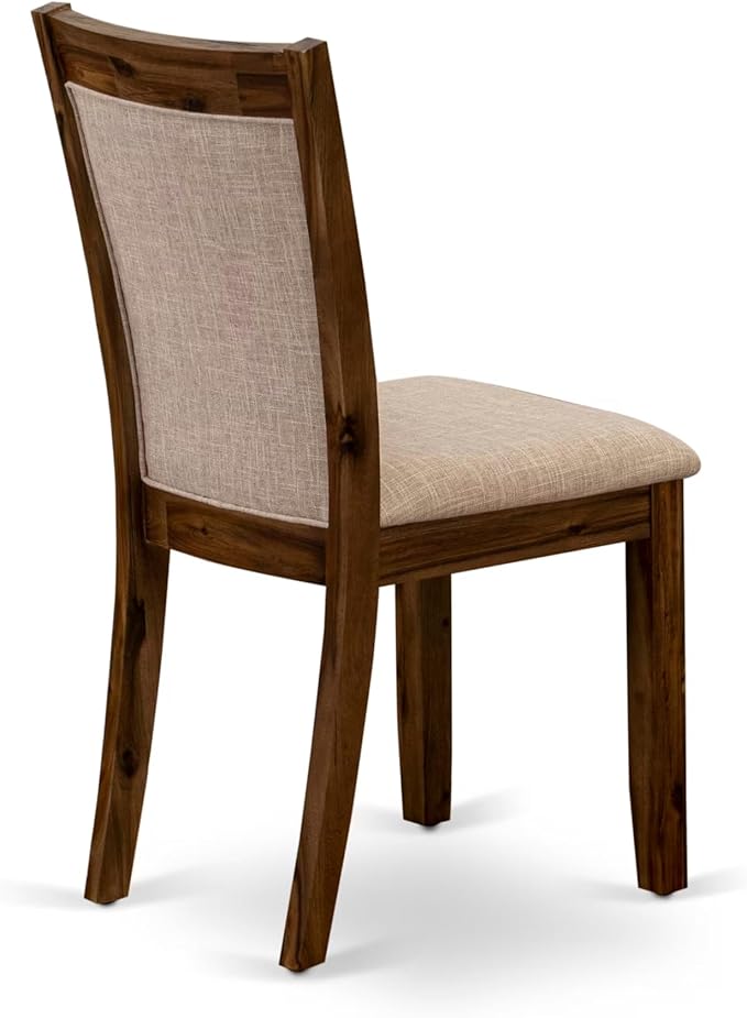 F2MZ7-50N-04 7-Pc Wooden Dining Set Includes a Pedestal Table and 6 Light Tan Polyester Parson Chairs with Padded Back - Antique Walnut