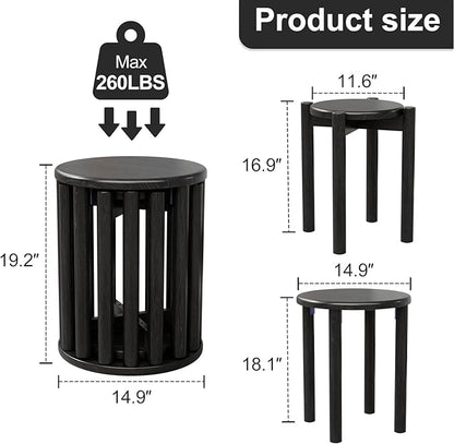 Stackable Stools Set of 4,Wood Stool,18 Inch Stool,Stacking Stools,Nesting Table,Sturdy and Durable,No Installation Required,Top Stackable Round Side Table (Black Barstool)