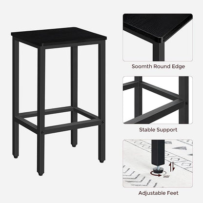 Bar Stools, Set of 2 Bar Chairs with Footrest, 2-Piece Dining Stools, 25.8-Inch Height, Rectangular Industrial Bar Stools, Strong Metal Frame, for Dining Room, Kitchen, Black BAHB0101