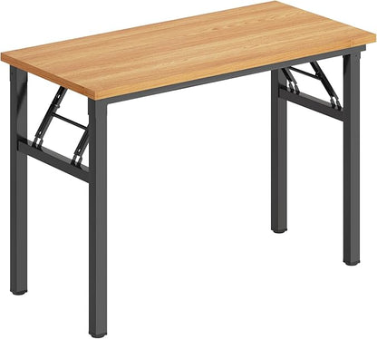 DlandHome Computer Desk Folding Table 39.4 inches Writing Desk for Small Space Study Table Laptop Desk No Assembly Required Teak&Black