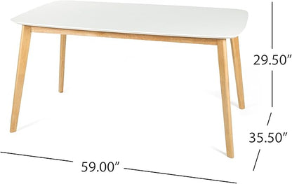 5-Piece Dining Set, Mid-Century Modern Solid Wood Table & Chair Set for 4, Kitchen, Dining Room, Restaurant, Natural Oak+Beige