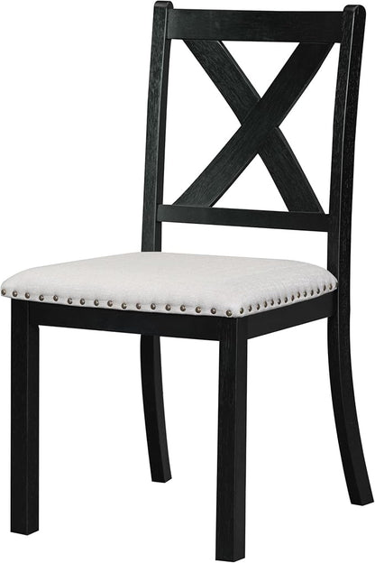 Ball & Cast Farmhouse 6 Piece Extendable Dining Table with Footrest,Living Room Furniture w/ 4 Upholstered Dining Chairs & Dining Bench,2 11" Removable Leaf,for Dining Room & Kitchen,Black+Beige