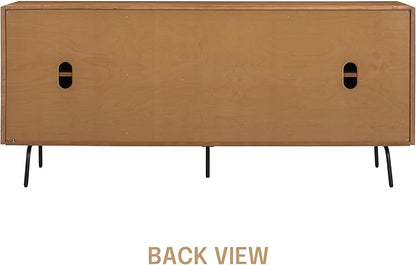 NTC MOSSIC Modern Sideboard with 4 Doors, Natural Rattan Storage Cabinet, Buffet with Metal Legs, Boho Accent Cabinet for Living Room, and Entryway, Effortless Assembly, Teak Look