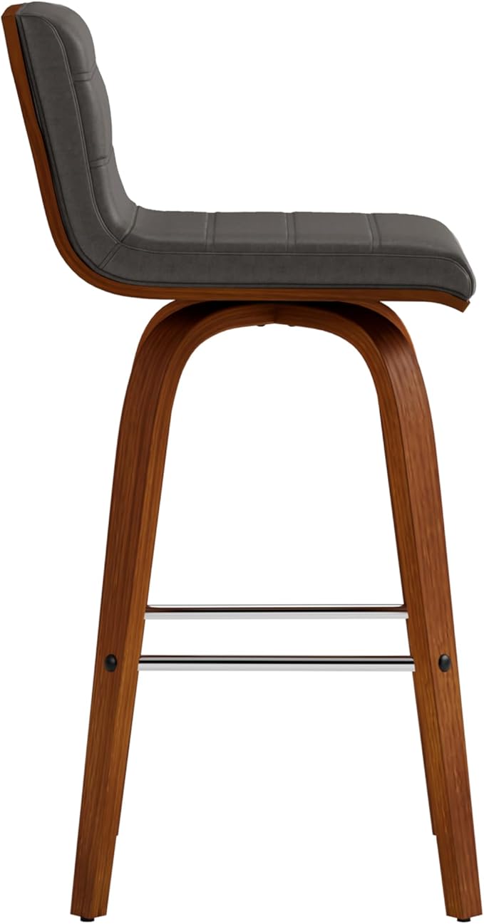 Armen Living Vienna 26" Swivel Counter Stool in Walnut Wood Finish with Gray Faux Leather - Set of 4