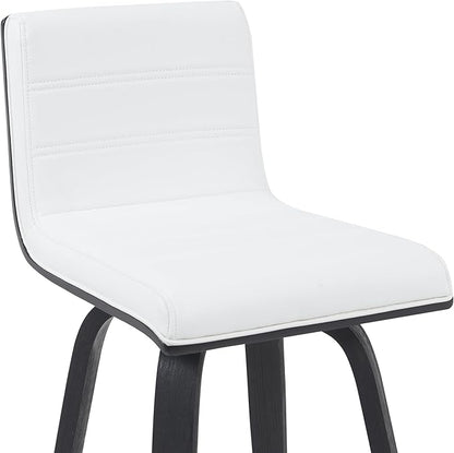 Vienna Modern Counter Height Swivel Bar Stool with Snow White Faux Leather Seat and Black Brushed Wood Frame Set of 2