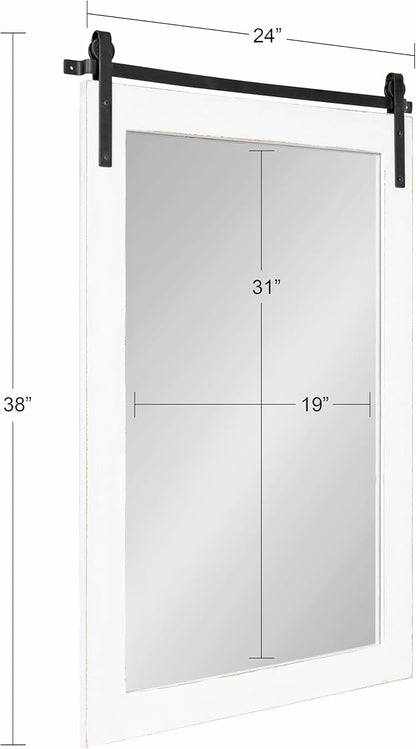 Kate and Laurel Cates Farmhouse Wood Framed Wall Mirror, 24 x 38, White, Barn Door-Inspired Rustic Mirrors for Wall