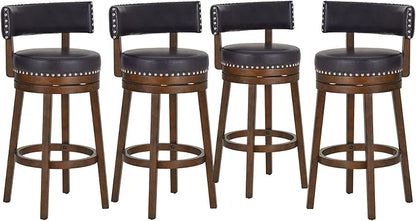 COLAMY Swivel Bar Stools Set of 4, 30 Inch Swivel Bar Height Bar Stools, Wood Swivel Barstools with Back, Modern Upholstered Wooden Barstools for Kitchen Island Dining Room Bar, Dark Brown
