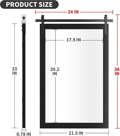 Black Farmhouse Mirror - 24x36INCH Wood Framed Square Bathroom Mirror for Vanity, Barn Door Style Wall Mounted Dresser Decor Living Room Bedroom Vertical