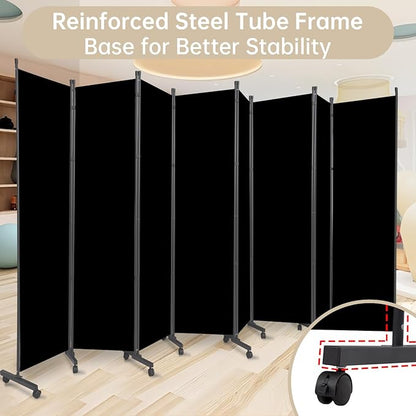 Room Divider 8 Panel Room Dividers/Wheels, Room Divider Panel for Office Room Partitions and Dividers, Portable Partition Wall Divider for Room Separation, Fabric Folding Room Dividers and Screens