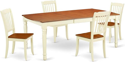 East West Furniture DODA5-BMK-W 5 Piece Dining Set Includes a Rectangle Dining Room Table with Butterfly Leaf and 4 Wood Seat Chairs, 42x78 Inch, Buttermilk & Cherry
