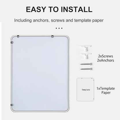 20"x40" Bathroom Wall Mirror with Matte Black Metal Frame & HD Glass, Copper-Free Mirrors Modern Rectangle Round Corner Framed Vanity Mirror - Horizontal or Vertical Installation