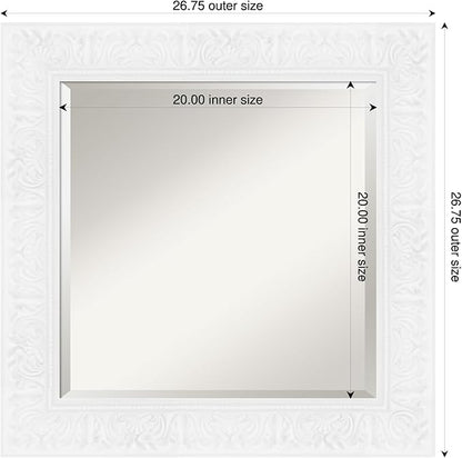 Amanti Art White Bathroom Mirror for Over Sink, 27x27 Luxe White Square Vanity Mirror, Medium Traditional Frame, Hangs Horizonally and Vertically, Bathroom Wall Decor, Beveled Edge