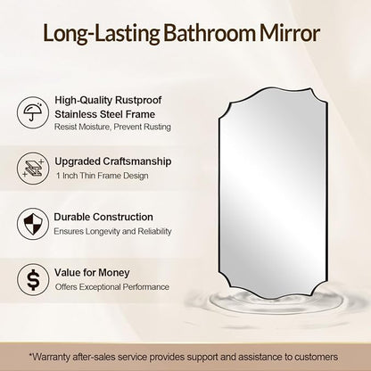 Black Scalloped Vanity Mirror, Matte Black Bathroom Mirrors, Metal Framed Black Wall Mirror, 22x30 Irregular Shaped Mirror, Rectangle Wavy Wall Mirror, Mounted Vertically or Horizontally