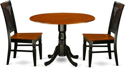 East West Furniture DLWE3-BCH-W 3 Piece Kitchen Table & Chairs Set Contains a Round Dining Table with Dropleaf and 2 Dining Room Chairs, 42x42 Inch, Black & Cherry