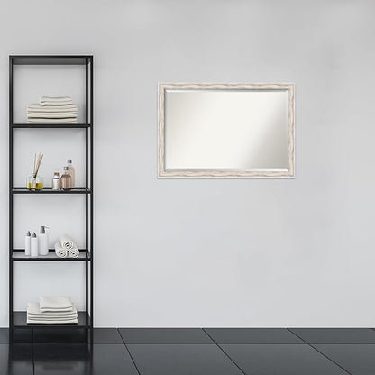 Amanti Art White Bathroom Mirror for Over Sink, 27x39 Alexandria White Wash Narrow Rectangle Vanity Mirror, Large Cottage Wood Frame, Hangs Horizonally and Vertically, Bathroom Wall Decor, Beveled