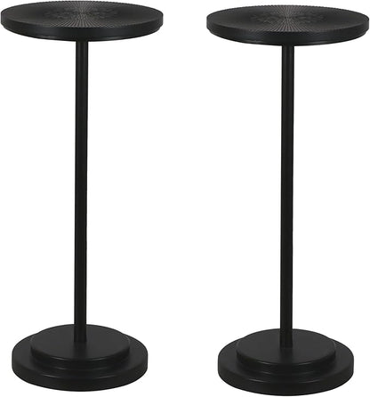 Drink Table Set of 2, Small Round Pedestal Side Table with Carved Top for Living Room, Bedroom, Small Space, Corners and Office, Black