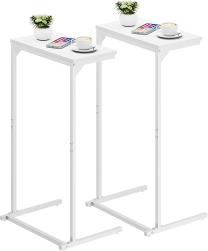 TUTOTAK C Shaped End Table, Small Side Table, Set of 2, 28.7 inch Tall Couch Table, Sofa Table, Living Room, Bed Room, White TB01BW0712