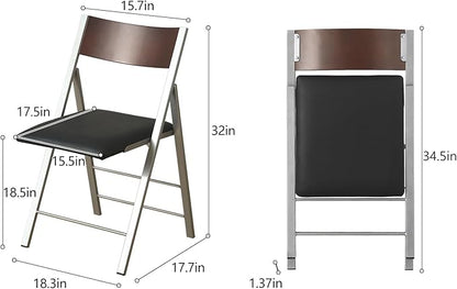 Folding Chairs with Cushion 2 Pack - Heavy Duty Steel Frame Foldable Dining Chairs, Waterproof Leather Indoor Outdoor Comfortable Folding Chairs for Home, Conference Rooms, Weddings, Events (Black)