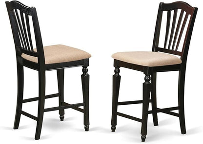 East West Furniture TRCH5-BLK-C 5 Piece Kitchen Counter Height Dining Table Set Includes a Round Pub Table and 4 Linen Fabric Upholstered Chairs, 42x42 Inch, Black & Cherry