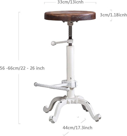 Topower Industrial Retro Vintage Farm Wooden Tractor Stool Kitchen Swivel Height Adjustable bar Stool (Antique White)