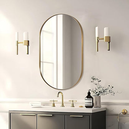 ANDY STAR Oval Mirrors for Bathroom, 26x38 Inch Gold Oval Mirror, Oval Brass Mirror Pill Shaped Stainless Steel 1’’ Deep Metal Frame Mirror Hang Vertically & Horizontally Ideal for Limited Space