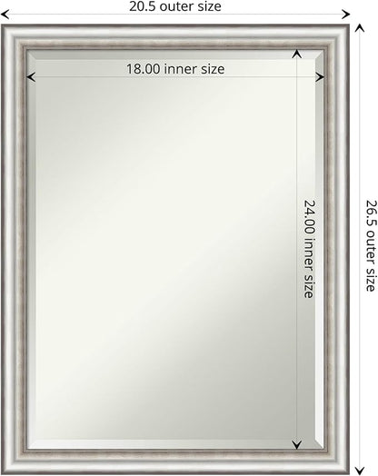 Amanti Art Silver Bathroom Mirror for Over Sink, 27x21 Salon Silver Narrow Rectangle Vanity Mirror, Medium Traditional Frame, Hangs Horizonally and Vertically, Bathroom Wall Decor, Beveled Edge