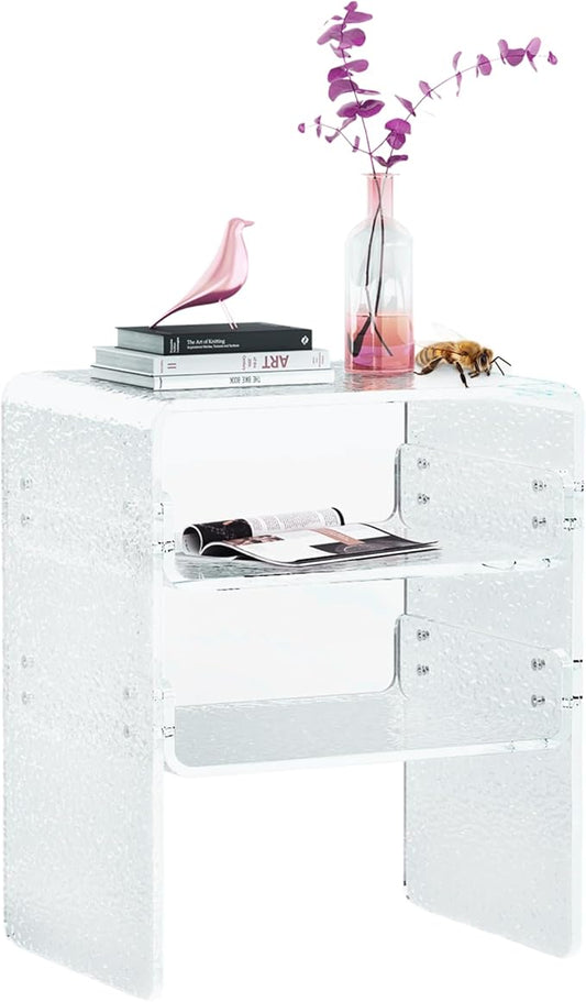 Clear Acrylic 3-Tier End Table/Nightstand – Sleek Bedside Storage with Durable Design, Perfect for Bedrooms, Living Rooms, or Modern Interiors – Ideal as a Bedside Table or Sofa Side Piece Marble