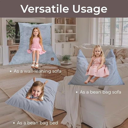 Wonder Space Bean Bag Chair – Soft Foam Filling | Removeable & Washable Cover | Ultra-Soft Plush Fabric - Minimalist Floor Cushion for Kids & Adults, Gaming, Reading and Relaxing, Grey