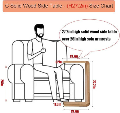 C Shaped End Table, Solid Wood C Side Table for Couch Sofa and Bed, Sofa Tables That Slide Under for Space Saving, Small Snack C Tables for Living Room Bedroom (H 27.2″ - Brown, 1)