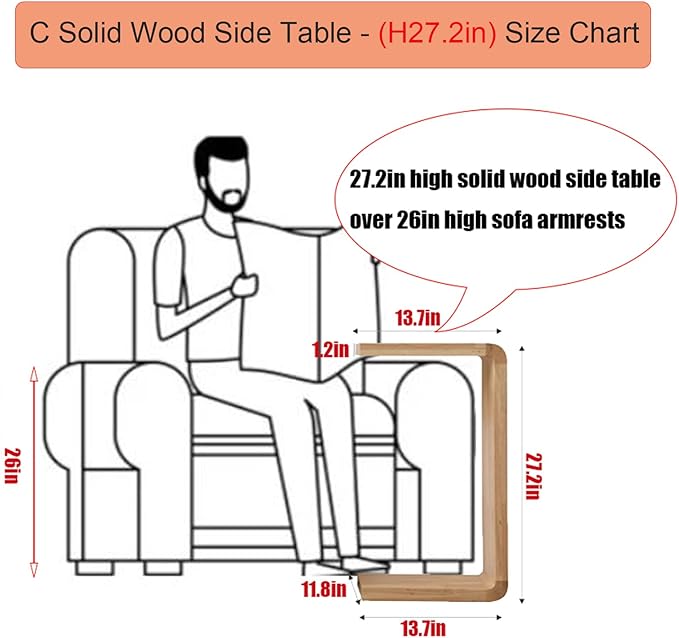 27.2" Black C Shaped Wood Tabl Set of 2, Space-Saving Slide Under Sofa Table, for Living Room Bedroom Conference Rooms Showroom Laptop Work Desk (H 27.2″ - Black, 2)